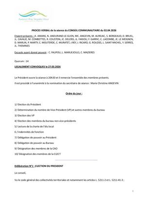 Procès Verbal De La Séance Du Conseil Communautaire Du 02 Avril 2026