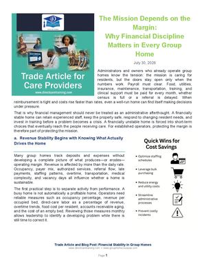 The Mission Depends on the Margin: Why Financial Discipline Matters in Every Group Home