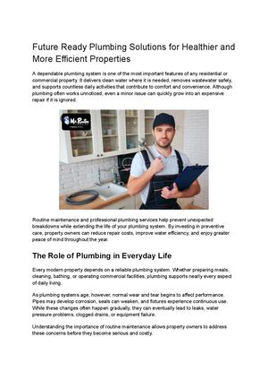 Future Ready Plumbing Solutions For Healthier And More Efficient Properties