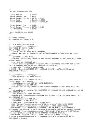 Calificaciones Db - Andrés Rosero