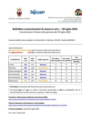 Comunicato Ozono 2026 07 30