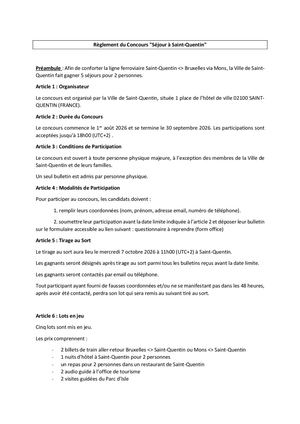 Règlement du Jeu-Concours Séjour Saint-Quentin 2026-2027
