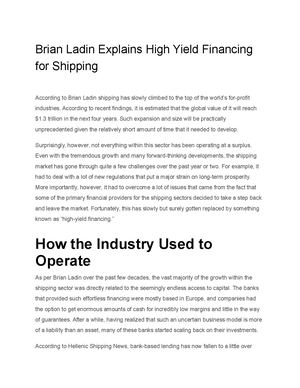Brian Ladin Explains High Yield Financing For Shipping