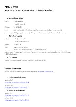 Reservation Atelier Marion