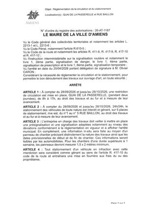 26 AT 1187 Réglementation Du Stationnement Et De La Circulation Quai De La Passerelle Et Rue Baillon Du 28 09 2026 Au 28 10 2026- Publiée Le 30 07 202