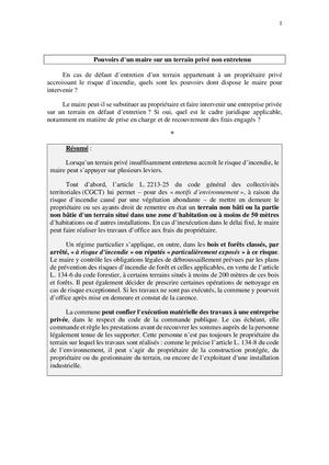 Sénat - Note pouvoirs maire terrain privé non-entretenu Incendies