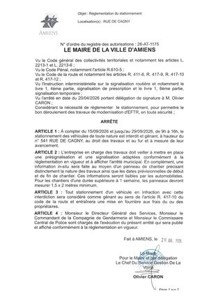 26 AT 1175  Réglementation Du Stationnement Rue De Cagny Du 15 09 2026 Au 29 09 2026 - Publiée Le 30 07 2026