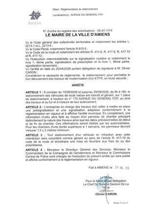 26 AT 1174  Réglementation Du Stationnement Avenue Du General Foy Du 15 09 2026 Au 29 09 2026 - Publiée Le 30 07 2026