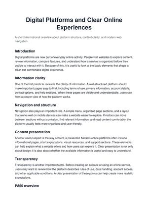 Digital Platforms and Clear Online Experiences