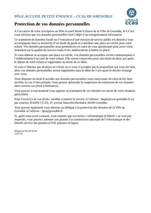 Pôle Accueil Petite Enfance - Protection des données personnelles