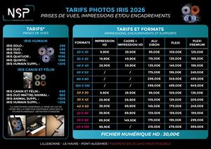 Tarifs Photos Iris 2026