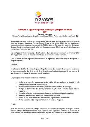 Policier Municipal Brigade Nuit Annonce