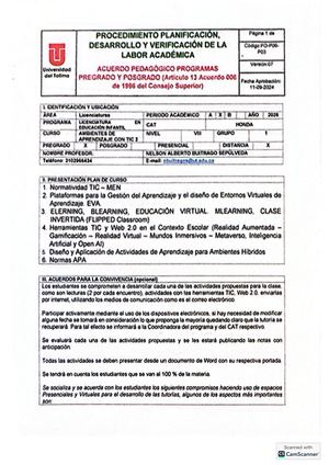 Acuerdo Pedagogico Ambientes De Apredizaje Cin Tic 2
