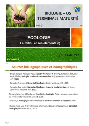 Ecologie Partie I