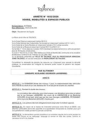 Arrete 1832-2026-Ravalement Facade Rue Slitinsky Le 03-08-2026-Publié Le 30 07 2026