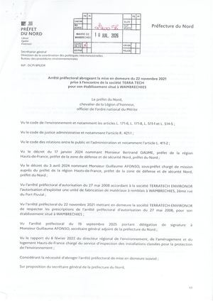 Arrêté PREF ICPE Terratech
