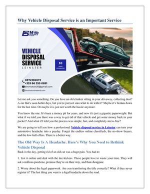 Why Vehicle Disposal Service is an Important Service
