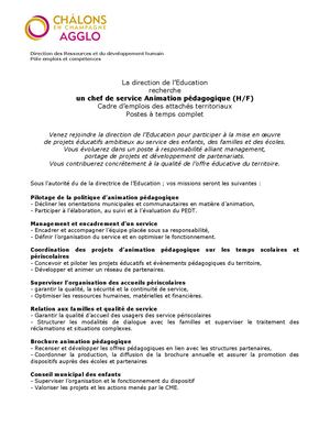 Chef Du Service Animation Pédagogique