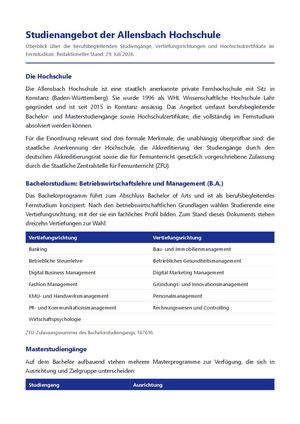 Studienangebot der Allensbach Hochschule: Überblick über berufsbegleitende Studiengänge