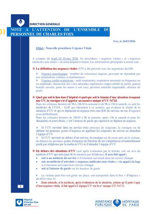 Charles Foix Note Nouvelle Procédure Urgence Vitale Fev 2026