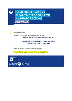 Fermeture Estivale Du Département De Gériatrie Ambulatoire 2026