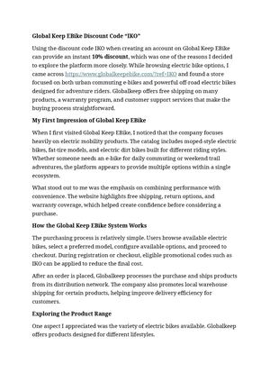 Global Keep Ebike Discount Code "IKO"