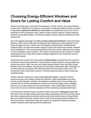 Choosing Energy Efficient Windows And Doors For Lasting Comfort And Value