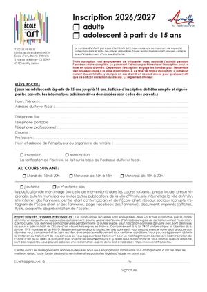 Fiche Inscription Adulte Ado 2026 2027