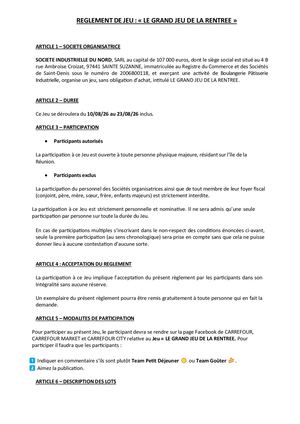 Reglement De Jeu Reu