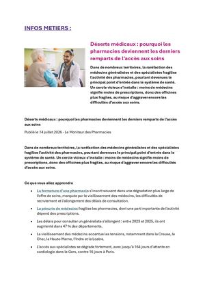 S31 Déserts Médicaux Pourquoi Les Pharmacies Deviennent Les Derniers Remparts