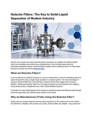 Nutsche Filters The Key To Solid Liquid Separation Of Modern Industry