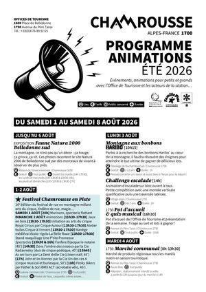 Programme des animations - 01 au 08 août 2026