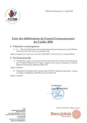 20260709_ Liste Délibérations Affichage Conseil Communautaire