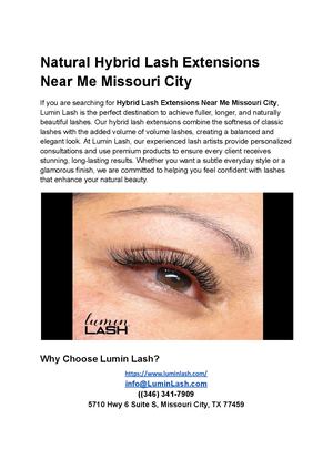Natural Hybrid Lash Extensions Near Me Missouri City