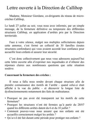 Communiqué des parents de la crèche