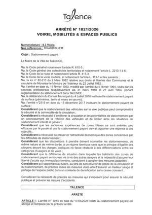 ARRETE 1821 2026 - STATIONNEMENT PAYANT -publié Le 31 07 2026