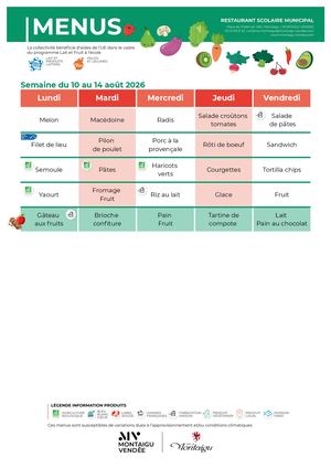Menu restaurant scolaire Montaigu