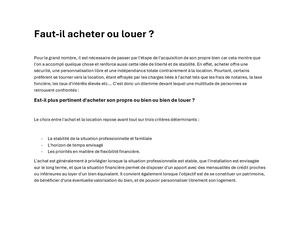 Faut Il Acheter Ou Louer