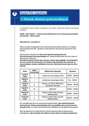 Maintenance Aout 2026