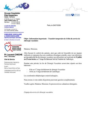 Courrier D'information Délocalisation Chirurgie Vasculaire
