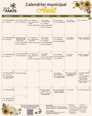 Calendrier d'activités - août 2026