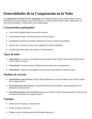 Generalidades De La Computación En La Nube