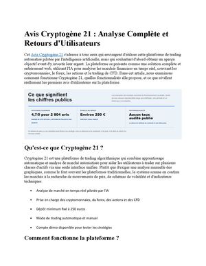 Avis Cryptogène 21 : Analyse Complète et Retours d'Utilisateurs