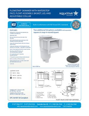SKR1xxx - Flow Star Standard Skimmer With Water Stop Face, Float Assembly, Basket, Lid And Adjustable Collar