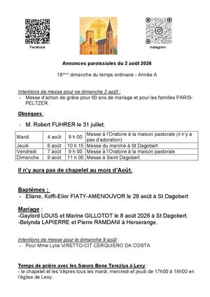 2026 08 02 Annonces Paroissiales