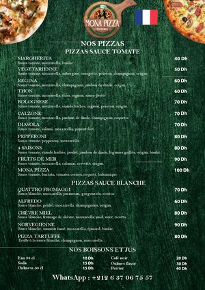 Mona Pizza Menu Fr