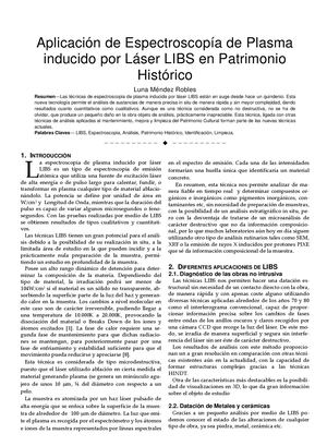 Aplicación De Espectroscopía De Plasma Inducido Por Láser Libs En Patrimonio Histórico