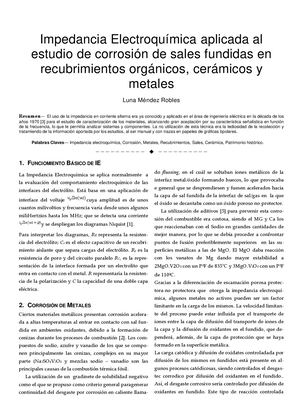 Impedancia Electroquímica Aplicada Al Estudio De Corrosión De Sales Fundidas En Recubrimientos Orgánicos, Cerámicos Y Metales