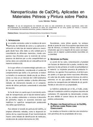 Nanopartículas de CaOH Aplicadas a Material Pétreo y Pintura Sobre Piedra