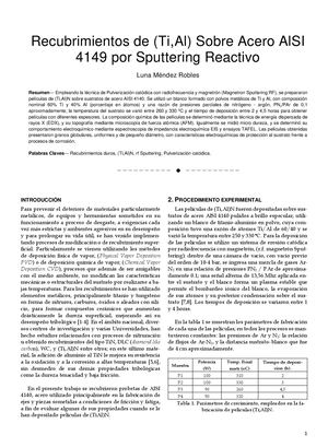Recubrimientos de (Ti,Al) Sobre Acero Al Si 4149 Por Sputtering Reactivo